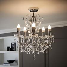 Image of 5 Way Crystal Chandelier Chrome Ceiling Light Genuine K5 Glass Jewels LED Bulbs