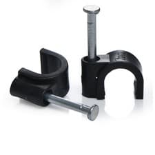 Image of Black Round PVC Plastic Nail-in Cable Clips Fixings 100 pack 3.5mm to 16mm
