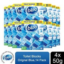 Image of Bloo Toilet Blocks Original Blue Clean+Fresh with Fresh Fragrance 4x50g 14pk