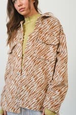 Image of HYFVE Zebra Print Snap Down Long Sleeve Shacket
