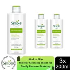 Image of 3 Pk Simple Kind to Skin Micellar Cleansing Water, Gently Removes make-up, 200ml
