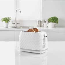 Image of Maker Sandwich Toaster White Diamond Textured 2-Slice Toaster Kitchen