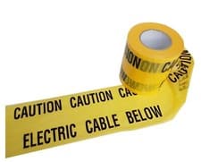 Image of Caution Electric Cable Below Under Ground Safety Tape Black Yellow Buried Sign