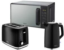 Image of Swan Wave Black Kettle 2 Slice Toaster  & 800W Microwave Matching Kitchen Set