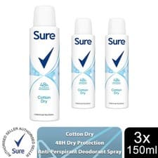 Image of Sure Women Motion Sense Antiperspirant Deodorant, Cotton Dry, 3 Pack, 150ml