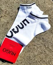 Image of 2 Pairs M or L : Genuine HUGO BOSS Low Cut Logo Socks White / Black Trim HB2