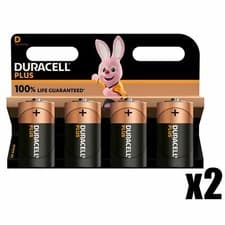 Image of 2 x Battery Pack Size of 4 Duracell Plus D Alkaline Batteries 1.5V LR20