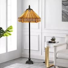 Image of Tiffany Style Floor Lamp Yellow Hexagone 16 inch Stained Glass Shade For Bedroom