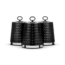 Image of Tower Solitaire Black Set of 3 Canisters Kitchen Storage T826207BLK