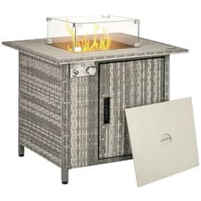 Image of Outsunny Rattan Gas Fire Pit Table with Rain Cover, Wind Guard, 14.5 KW
