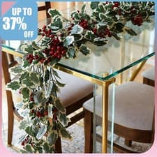 Image of 6FT Christmas Garland Holly Leaf Red Berries Winter Fireplace Hanging Decor