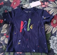 Image of New RALPH LAUREN Toddler Boy's Navy Paint Splat Detail 100% Cotton T-Shirt 18M
