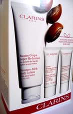 Image of CLARINS Moisture-Rich Body Lotion Gift Set FULL SZ 200ml + Hand and Nail + Scrub