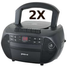 Image of 2X GROOV-E TRADITIONAL BOOMBOX CD CASSETTE PLAYER WITH FM RADIO - BLACK GVPS833