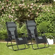 Image of 2PCS Zero Gravity Chair Soft Padded Reclining Sun Lounger Folding Outdoor