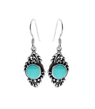 Image of Turquoise round drop earrings, solid Sterling Silver, 32mm total. Oxidised