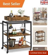 Image of Stylish 3-Tier Kitchen Trolley with Brakes and Removable Tray for Easy Dining