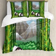 Image of Bamboo Duvet Cover Panda Bear Trees Cartoon