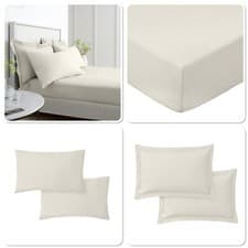 Image of Bianca 200TC Cotton Percale Extra Deep Fitted Sheet Or Pillowcases Natural