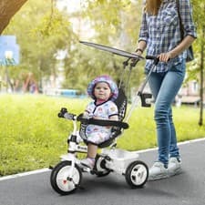 Image of 6 in 1 Tricycle for Kids with Push Handle, Removable Canopy, White