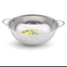 Image of Stainless Steel Colander With Double Handles. Large Capacity 40cm.