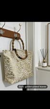 Image of Ladies Large Capacity Gold Leaf Tote Bag-luxury Durable PU Leather Handbag