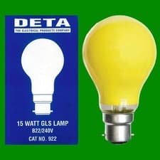 Image of 4x 15W DETA Yellow Incandescent Coloured Dimmable GLS Light Bulb Bayonet BC B22