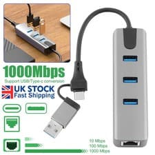 Image of USB 3.0 Type-C to Ethernet RJ45 Network LAN Gigabit Adapter 10002500Mbps Hub UK