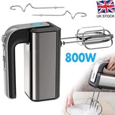 Image of 800W Stainless Steel Hand Mixer, Electric Whisk 5 Speeds for Kitchen Baking UK