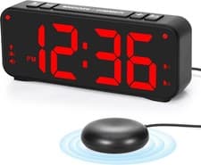 Image of Vibrating Alarm Clock for Heavy Sleepers, 90db Loud with Snooze, Red LED Display