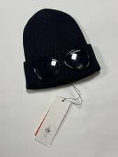 Image of C.P. Company Goggle Beanie Hat Black Ribbed Knit