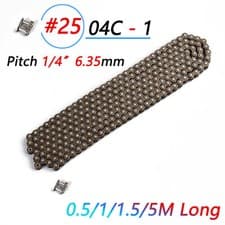 Image of Roller Chain #25 04C 0.5/1/1.5/5 Metres & Links Pitch 6.35mm & Full/Half Buckle