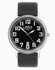 Image of Limit Pilot 40mm Mens Round Silver Analogue Watch with Black Strap RRP £29.99