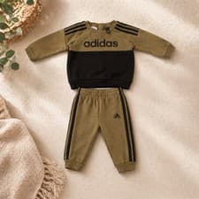 Image of Adidas Baby Tracksuit Set Khaki & Black 3-6 Months | Unisex Jogger Set |