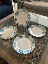 Image of Set of 4 Royal Norfolk Shore Living Dinner Plates Sea Life Shells Beach 10.5”