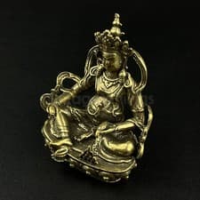 Image of Brass God of Wealth Buddha Ornament Mini Figure Decor Miniature Figurine Gift