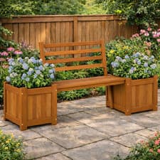 Image of Wooden Planter Bench 172cm Backrest Raised Beds Garden Seat Outdoor Natural Wood