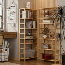 Image of 6-Tier Bamboo Bookshelf Free Standing Shelf Unit Kitchen Cooking Tidy Shelving