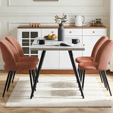 Image of Dining Table and Chairs Set, Marble Effect Wooden Table with 4 Velvet Chairs