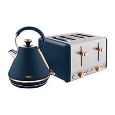Image of Tower Kettle & 4 Slice Toaster, Cavaletto, Midnight Blue and Rose Gold