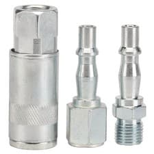 Image of Draper 1/4" BSP Air Line Coupling Fitting Set For Power Tools 3 Pieces Silver