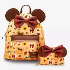 Image of Loungefly Disney Minnie Mouse Fall Pumpkin Mini Backpack & Wallet Set