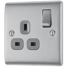 Image of BG Nexus Brushed Steel Switches & Sockets Full Range Satin Chrome Black Inserts
