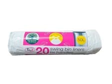 Image of Swing Bin Liners with Tie Handles - 50 L - Pack of 20 - 90 x 120 cm