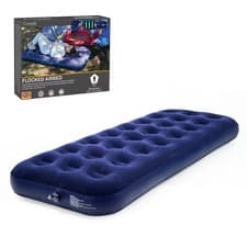 Image of Single Flocked Airbed Inflatable Camping Mattress Blow Pump Up Air Bed Camping