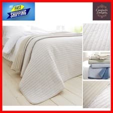 Image of Elegant Reversible Striped Quilted Bedspread Natural 220x230 cm