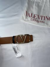 Image of Valentino Garavani Brown/Black Leather VLogo Reversible Unisex Belt Size 90/36