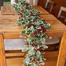 Image of 2Pcs 2.2M Fake Holly Garland - Christmas Red Berries Artificial Greenery Decor