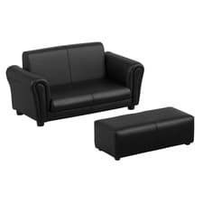 Image of HOMCOM Kids Sofa Set 2 Seater Armchair with Footrest for 18-36 Months, Black