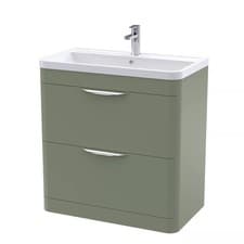 Image of Contemporary Floor Standing 2 Drawer Bathroom Vanity Unit, Satin Green, 800mm